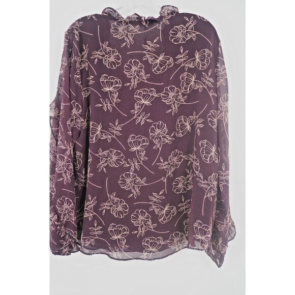 Calvin Klein Sz XL Burgundy Ruffled Floral Long Sleeve Surplice Neckline Blouse - Picture 5 of 11